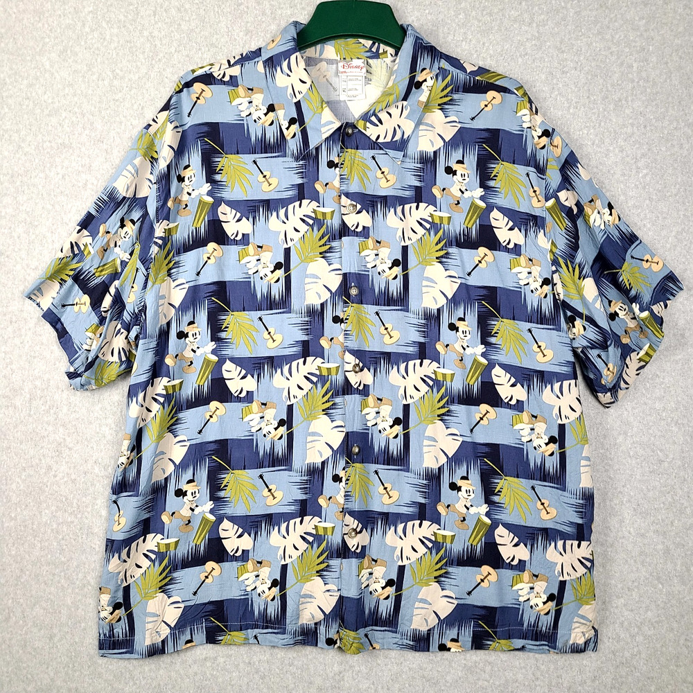 VTG Walt Disney Hawaiian Shirt Mens XL Mickey Mouse Camp Aloha Beach Tiki Safari